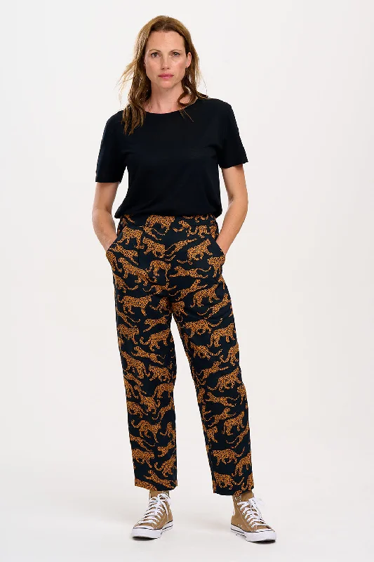 Tapered Pants for Men-Romney Trousers - Black/Tan, Large Leopard