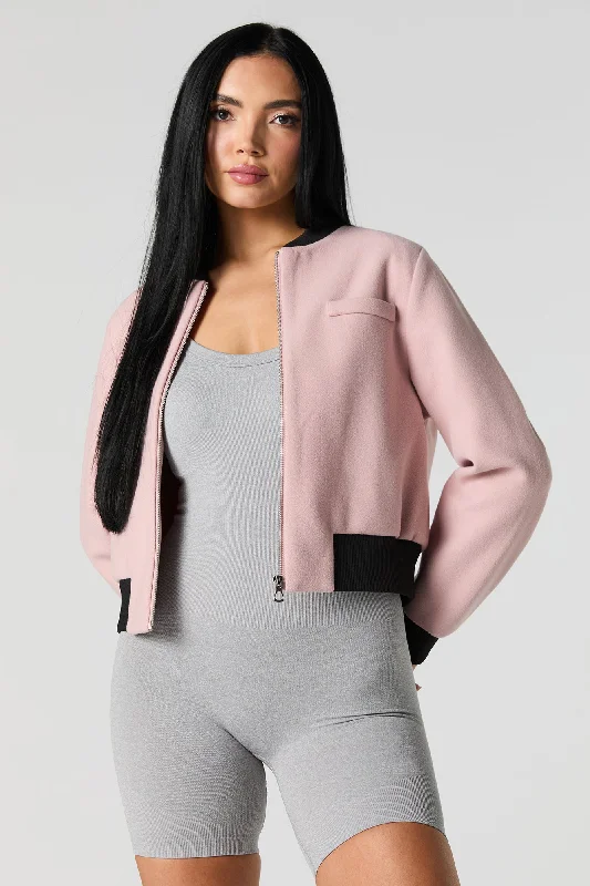 Varsity Jackets for Women-Wool Bomber Jacket