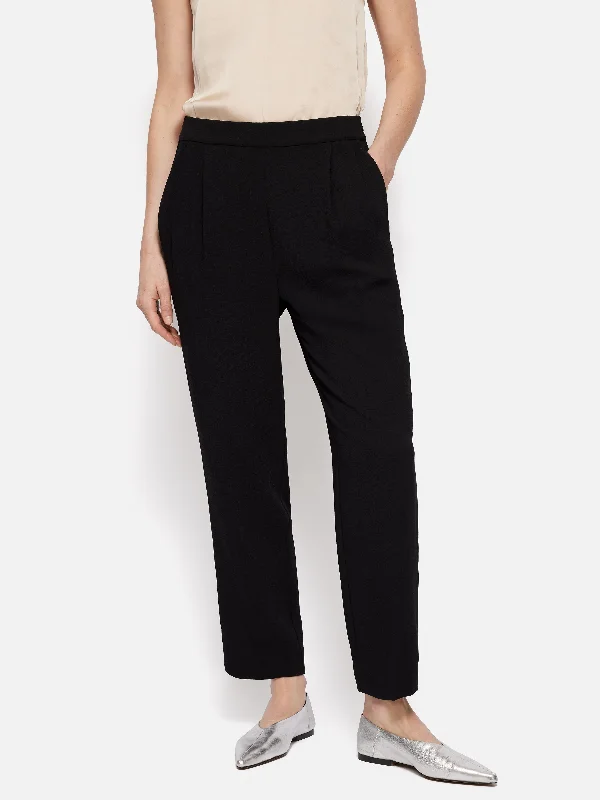 Tapered Pants for Women-Grosgrain Trim Crepe Jogger | Black