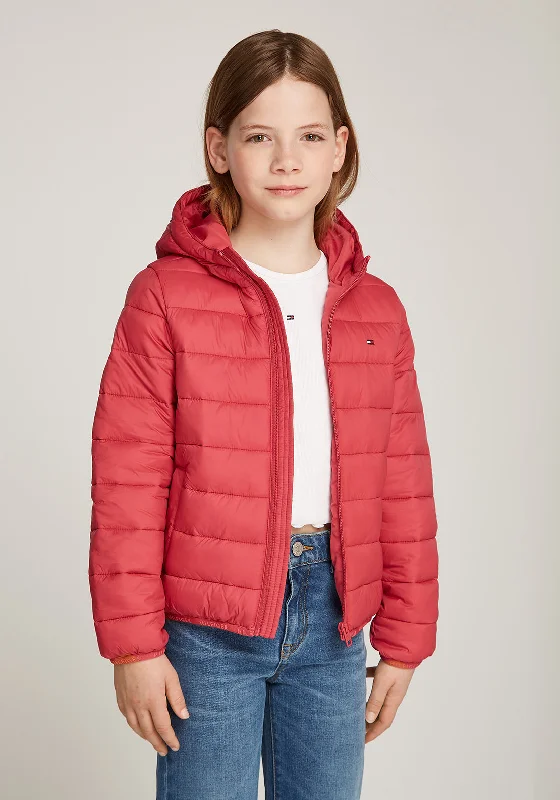 Logo Jackets for Women-Tommy Hilfiger Girls Lightweight Hooded Jacket, Heritage Pink