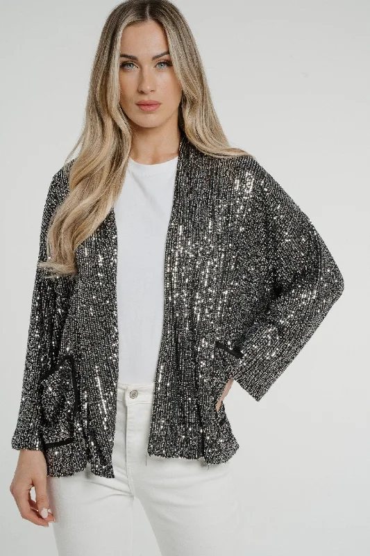 Punk Jackets for Women-Kendra Sequin Jacket In Silver