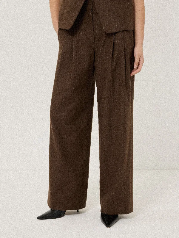 Sweatpants for Women-Kemp Wool Pinstripe Trouser | Brown