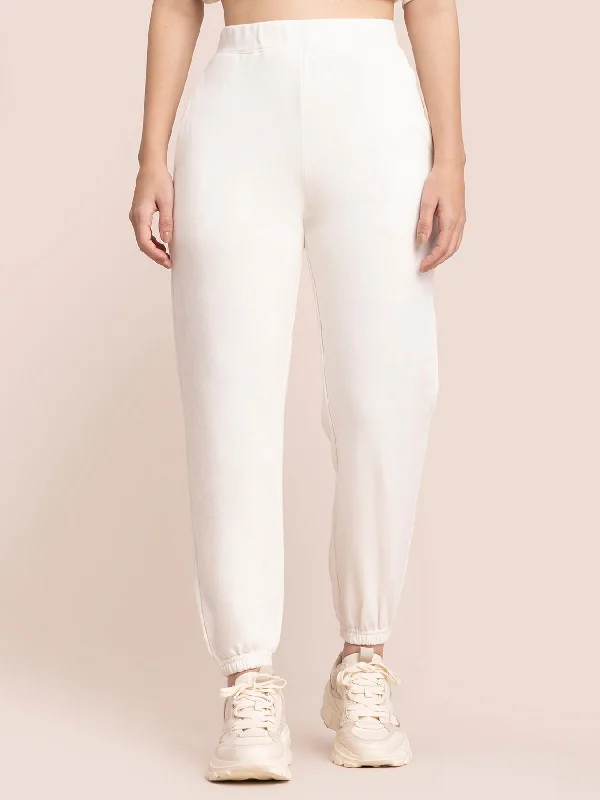 Windproof Pants for Women-Cotton Trackpants - Off White