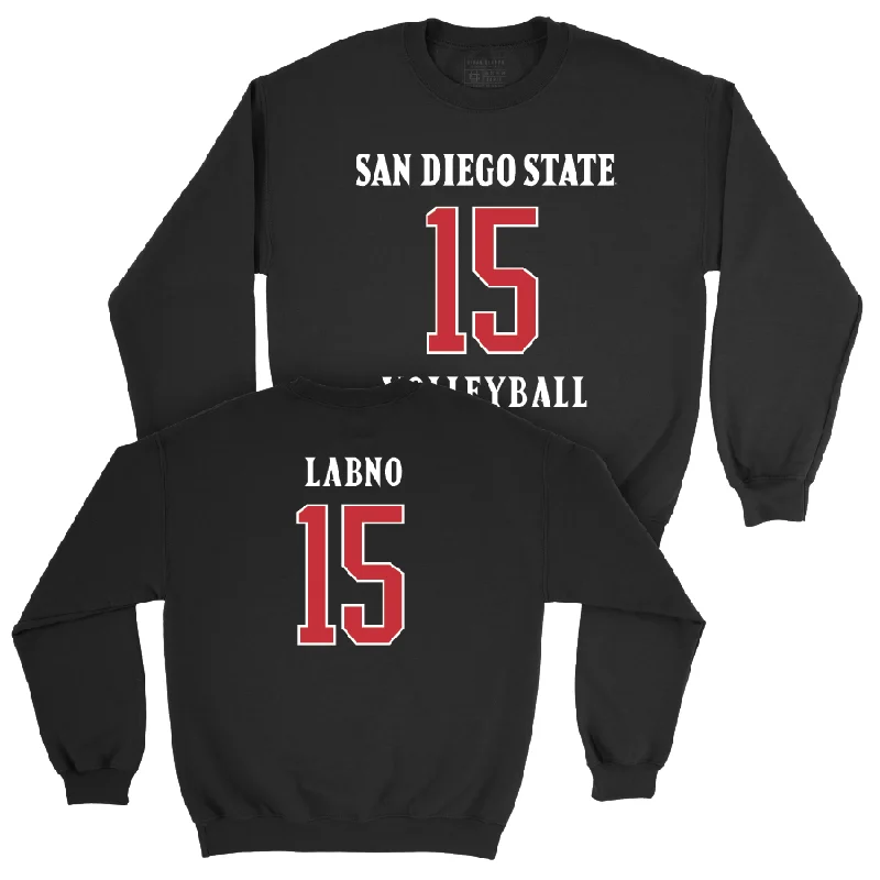 Long Sleeve Pullover Sweatshirts-SDSU Women's Volleyball Black Sideline Crew - Mikela Labno #15