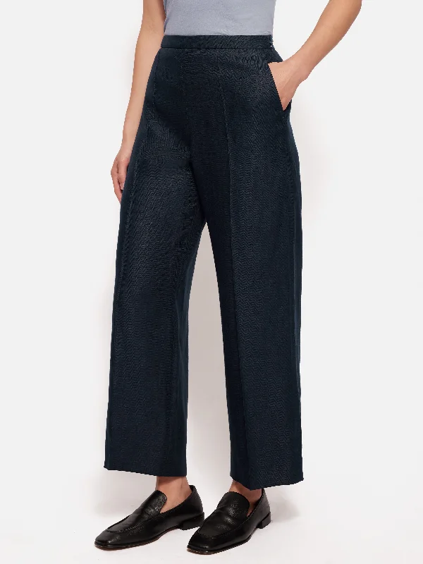 Linen Pants for Women-Irish Linen Herringbone Palazzo | Navy