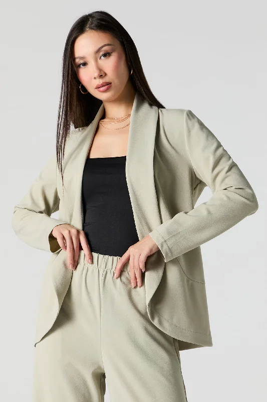 Track Jackets for Women-Crepe Open Front Blazer