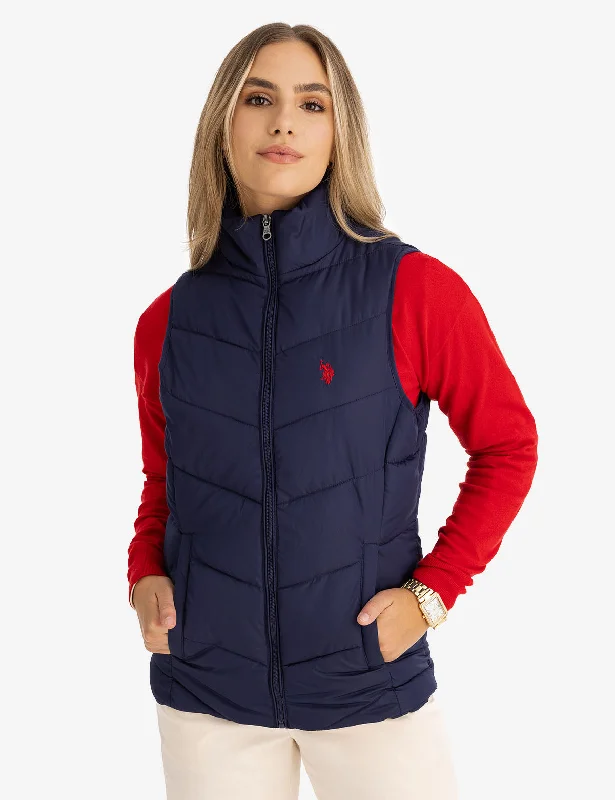 Lounge Jackets for Women-CHEVRON STITCH PUFFER VEST