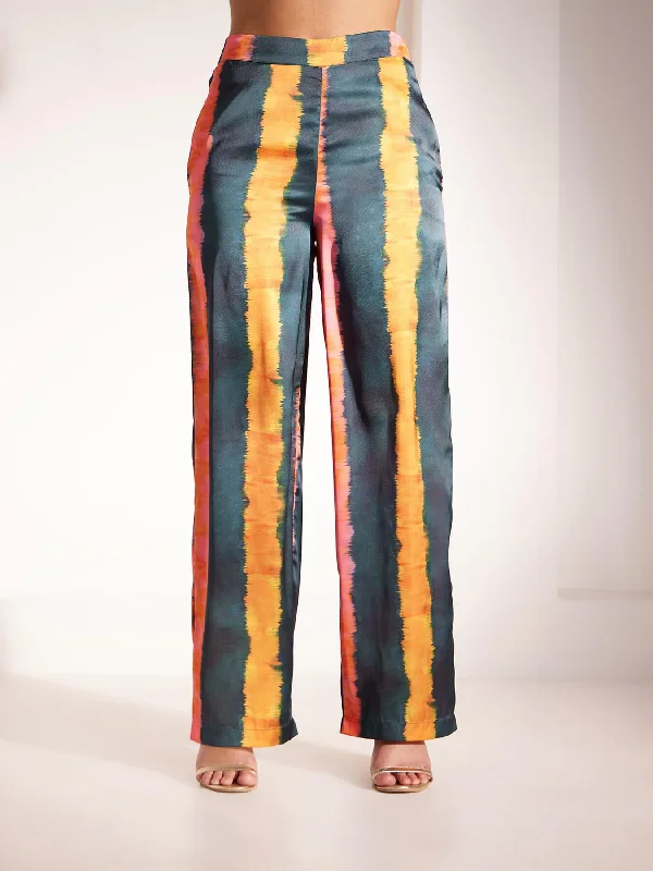 Gym Pants for Men-Satin Abstract Print Trousers - Multicolour