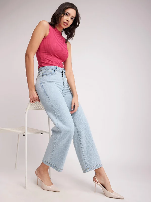 Cotton Pants for Winter-Wide Legged Jeans - Ice Blue