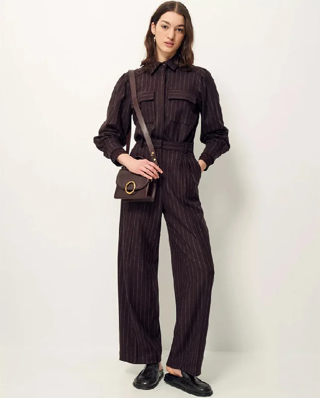 Cotton Pants for Women-Emilio Stripe Trouser Coffea