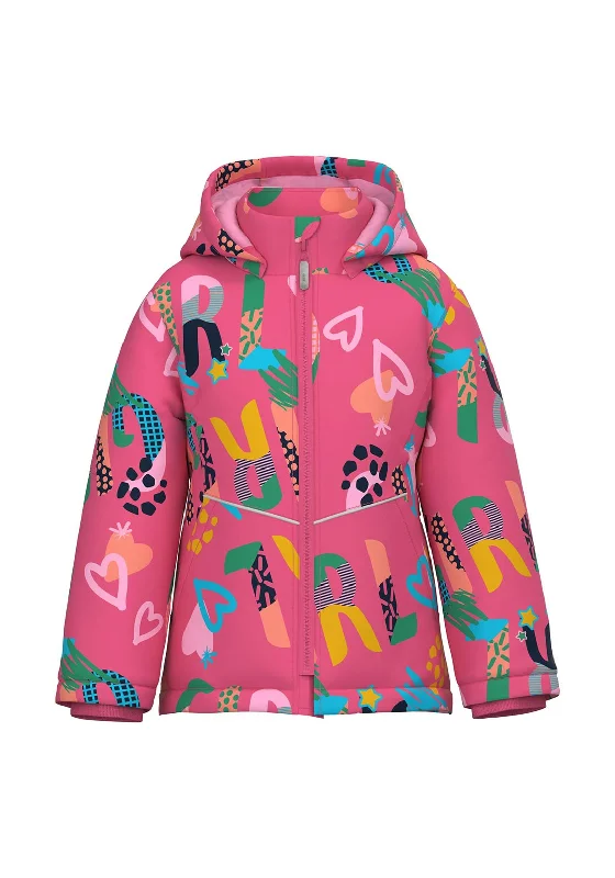 Corporate Jackets for Men-Name It Kid Girl Print Padded Maxi Jacket, Pink Flambe