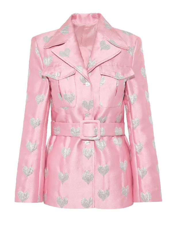 Party Jackets for Men-Lucille Pink Heart Print Silk Jacquard Jacket