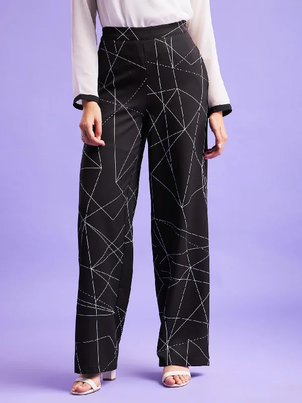 Suit Pants for Men-Geometric Print Wide Leg Trousers - Black And White