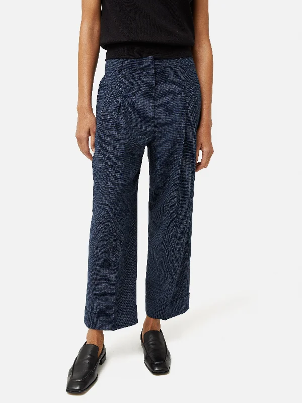 Utility Pants for Women-Pleated Crop Turn Up Trouser | Navy