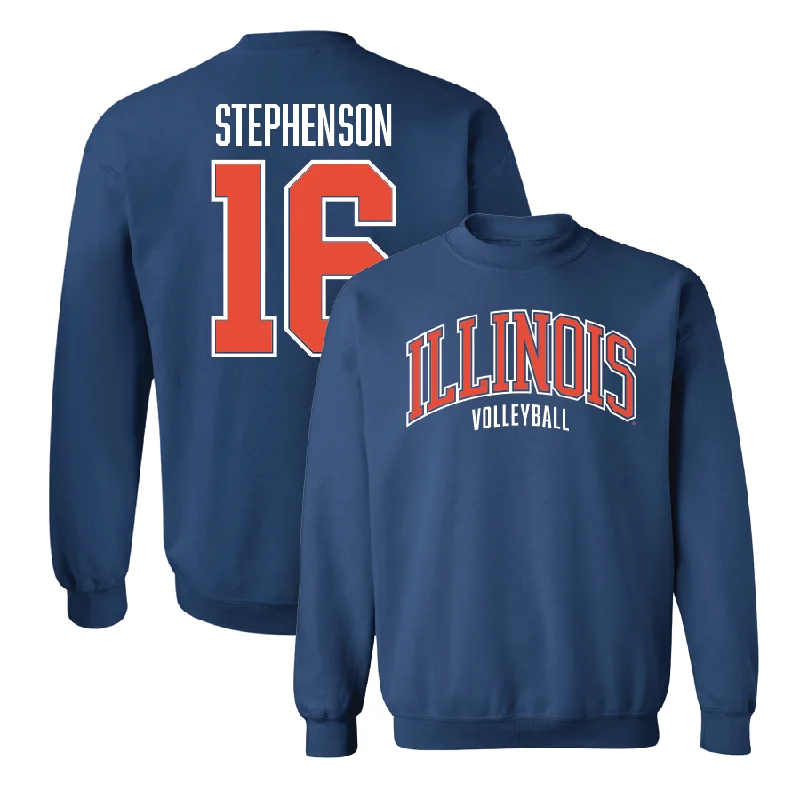 Long Sleeve Trendy Shirts-Navy Illinois Arch Crew  - Sophia Stephenson