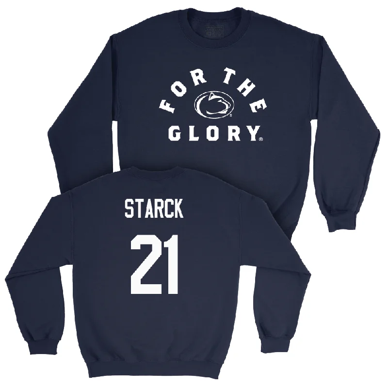 Long Sleeve Biker Shirts-Navy Women's Volleyball For The Glory Crew  - Izzy Starck