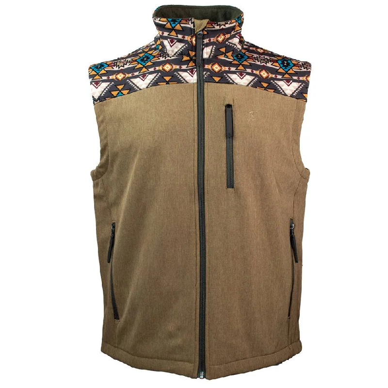 Embroidered Jackets for Women-"Hooey Softshell Vest" Tan/Aztec