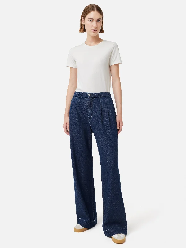 Velvet Pants for Women-Denim Wide Leg Trouser | Blue