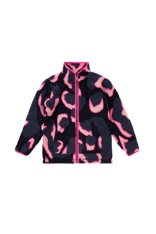 Summer Jackets for Men-Kids Navy with Pink Mega Shadow Leopard Button Through Fleece Jacket