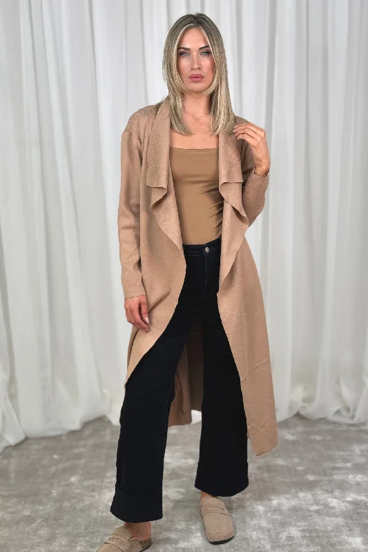 Minimalist Jackets for Women-Willow Longline Jacket In Camel