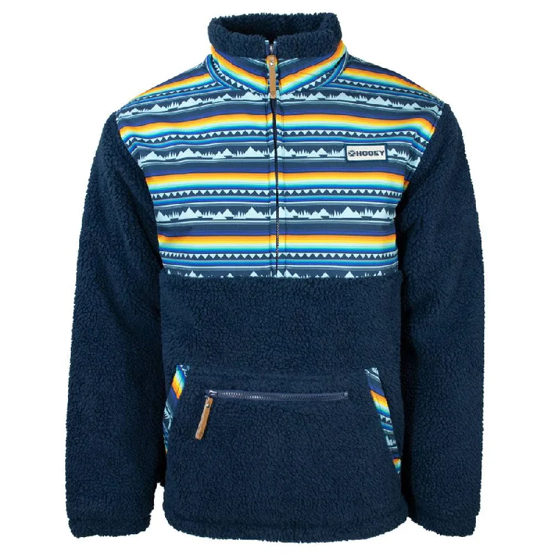 Anniversary Jackets for Men-"Hooey Sherpa Pullover" Blue w/Stripe Pattern