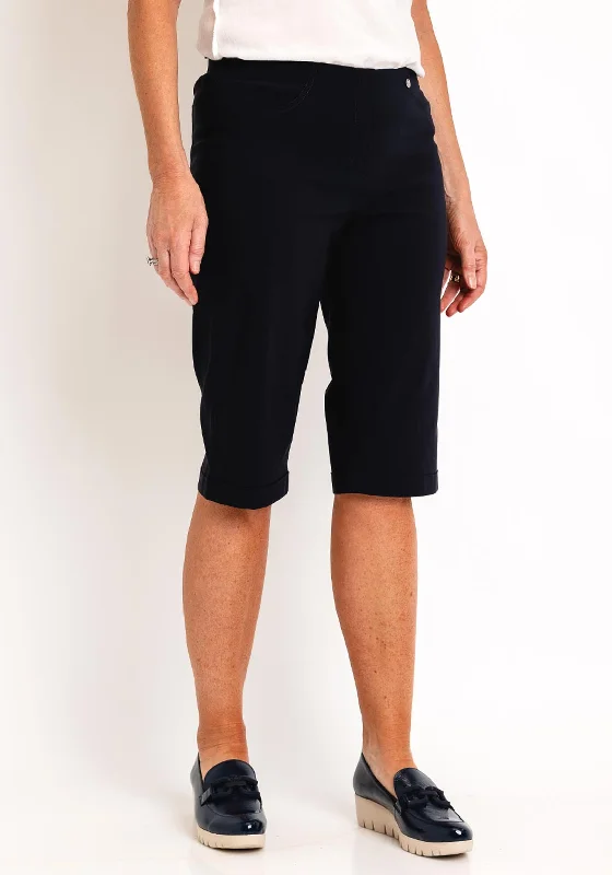 Breathable Shorts for Men-Robell Bella 05 Slim Knee Length Shorts, Navy