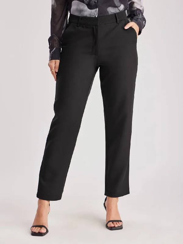 Loose Fit Pants for Women-Straight Fit Trousers - Black