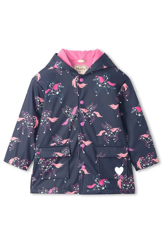 Printed Jackets for Women-Hatley Mini girls Constellations Colour Changing Raincoat, Navy