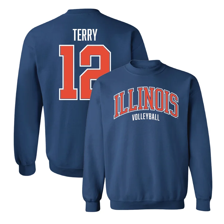 Long Sleeve Fall Shirts-Navy Illinois Arch Crew - Raina Terry #12