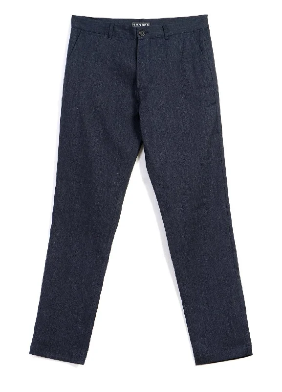 Relaxed Fit Pants for Men-FRED | Regular Fit Trousers | Navy Melange