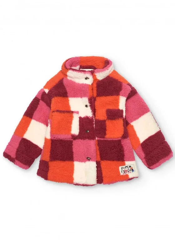 Lounge Jackets for Men-Tuc Tuc Girls Super Natural Check Fleece Jacket, Pink Multi