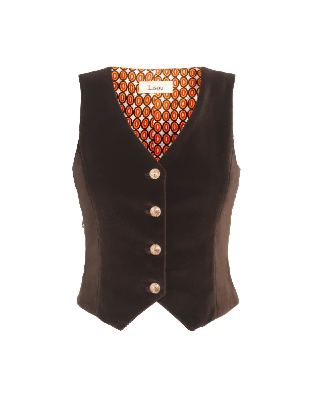 Gothic Jackets for Women-Carmen Chocolate Brown Velvet Waistcoat