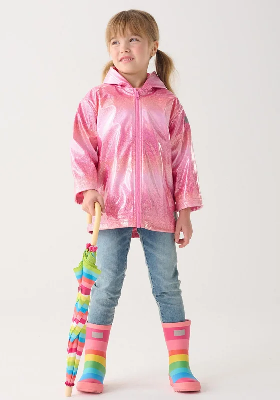 Thanksgiving Jackets for Women-Hatley Girls Summer Glitter Waterproof Rain Jacket, Pink