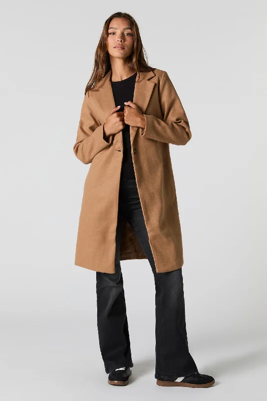 Heavy Jackets for Women-Collared Single Button Coat