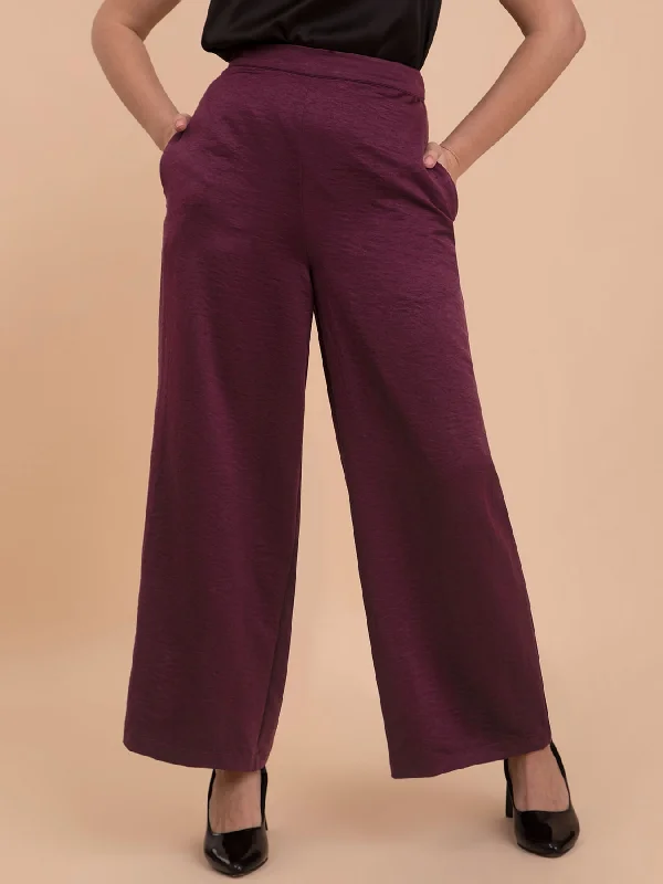 Running Pants for Men-Satin Wide Legged Trousers - Maroon