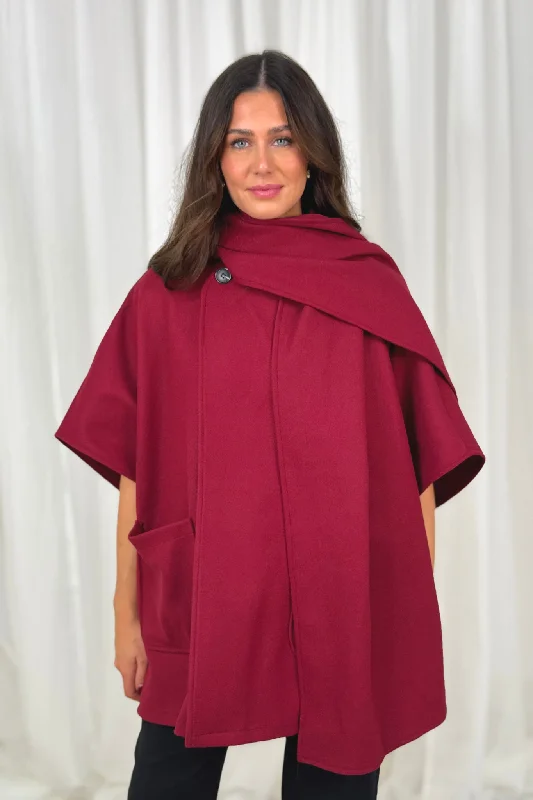 Event Jackets for Women-Indie Cape With Scarf In Bordeaux