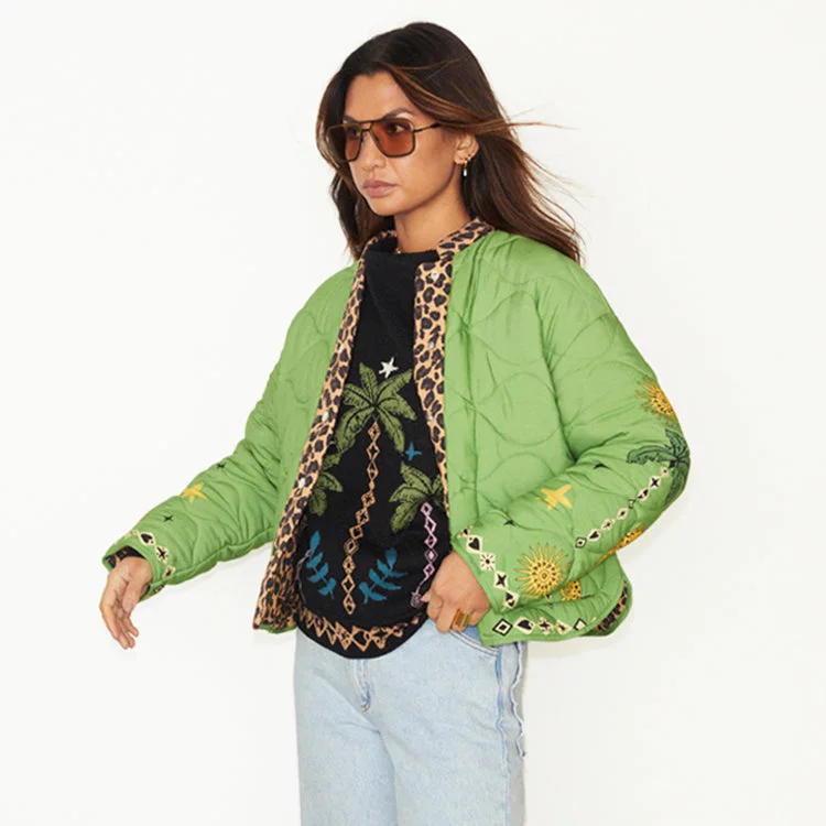 Anniversary Jackets for Women-Reversible Wild Jungle Quilted Jacket