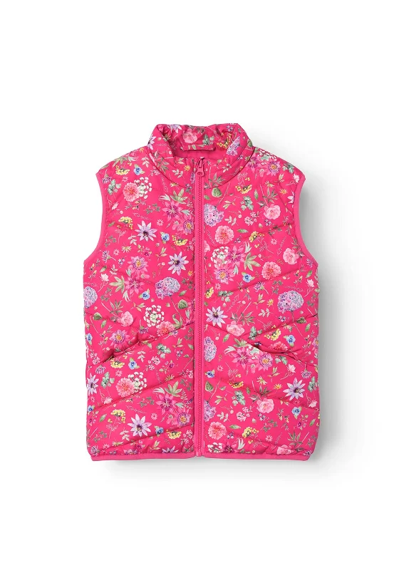 Business Jackets for Women-Name It Kid Girl Fun Flowers My Lane Vest, Fandango Pink