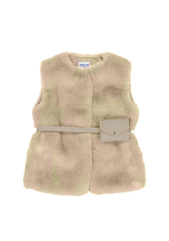 Graduation Jackets for Women-Mayoral Mini Girl Faux Fur Vest with Belt, Cream