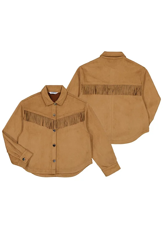 Matching Jackets for Women-Mayoral Older Girl Suede Overshirt, Cinnamon