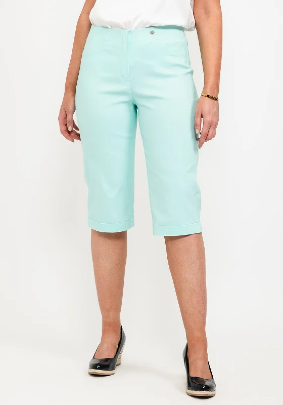 Quick Dry Shorts for Men-Robell Bella 05 Slim Knee Length Shorts, Mint Green