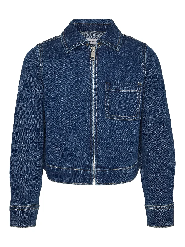 Puffer Jackets for Men-Vero Moda Girl aster Long Sleeve Cropped Denim Jacket, Blue