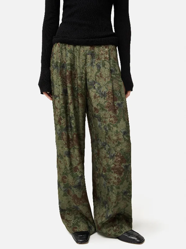 Tactical Pants for Men-Shadow Floral Jacquard Palazzo | Green