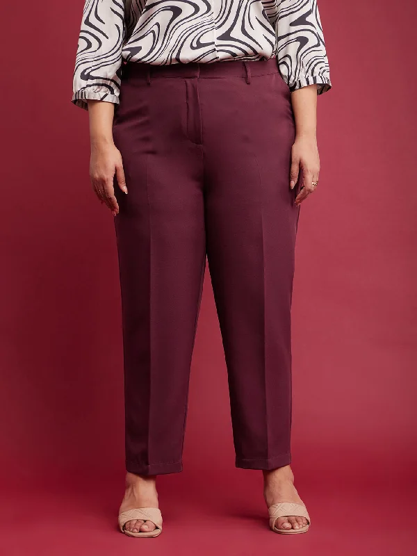 Fashionable Pants for Women-Straight Fit Trousers - Maroon