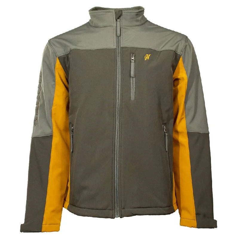 Workwear Jackets for Women-"Hooey Softshell Jacket" Brown w/Mustard Accents