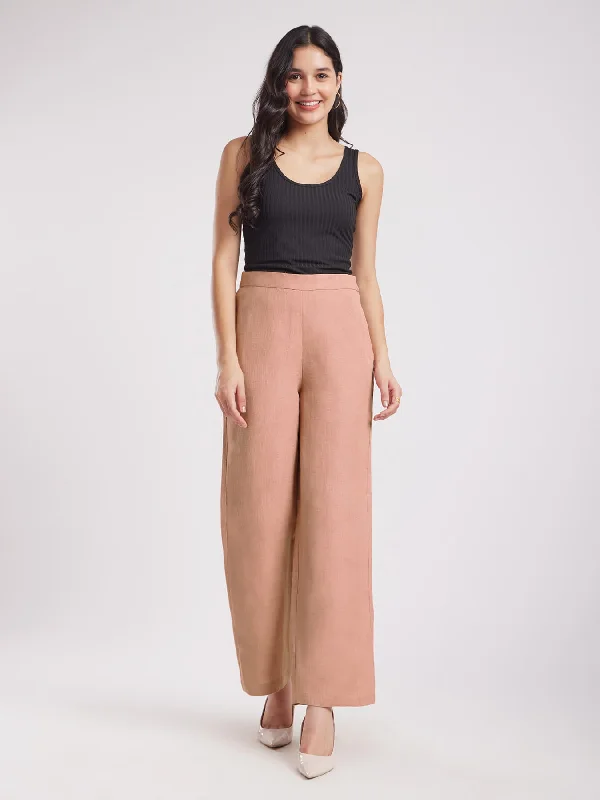 Cosplay Pants for Men-Linen Elasticated Wide Leg Trousers - Dusty Pink