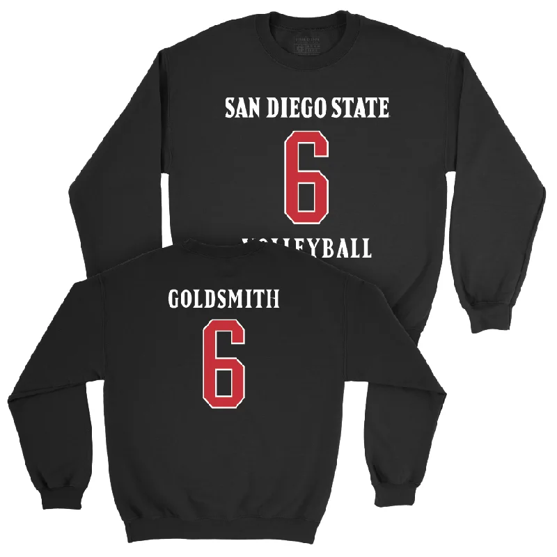 Long Sleeve Sweatshirts-SDSU Women's Volleyball Black Sideline Crew - Jordyn Goldsmith #6