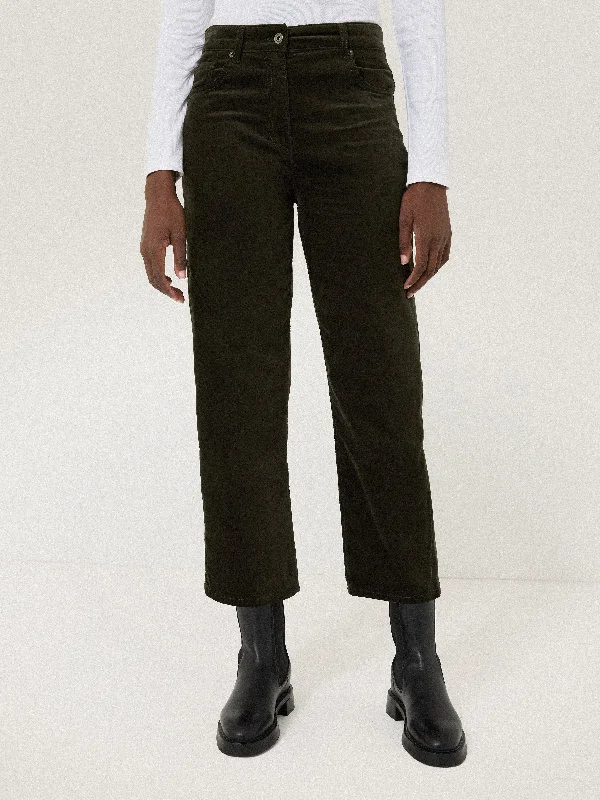 Suit Pants for Women-Delmont Velvet Tapered Jean | Dark Green