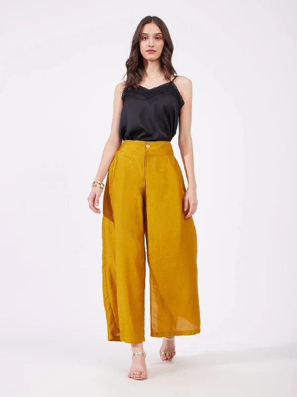 Grunge Pants for Men-Silk Wide Leg Trousers - Mustard