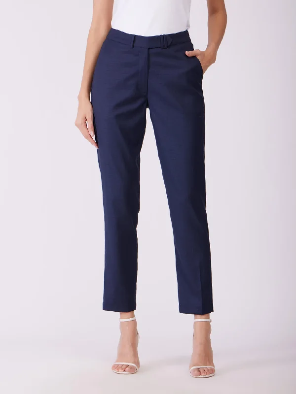 Corduroy Pants for Women-Straight Fit Trousers - Navy